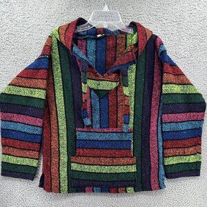 Men's Mexican Knit Pullover Baja Hoodie Poncho Festival Hippy M Colorful